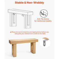 VEVOR 63 in Console Table, Farmhouse Desk Behind the Couch, Wooden Rectangle Entrance Desk, Narrow Long Sofa Table Accent Stand for Hallway, Bedroom, Living Room, Foyer, Easy Assembly, Burlywood