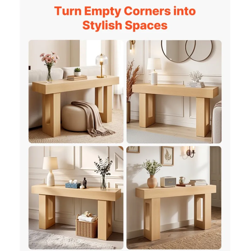 VEVOR 63 in Console Table, Farmhouse Desk Behind the Couch, Wooden Rectangle Entrance Desk, Narrow Long Sofa Table Accent Stand for Hallway, Bedroom, Living Room, Foyer, Easy Assembly, Burlywood