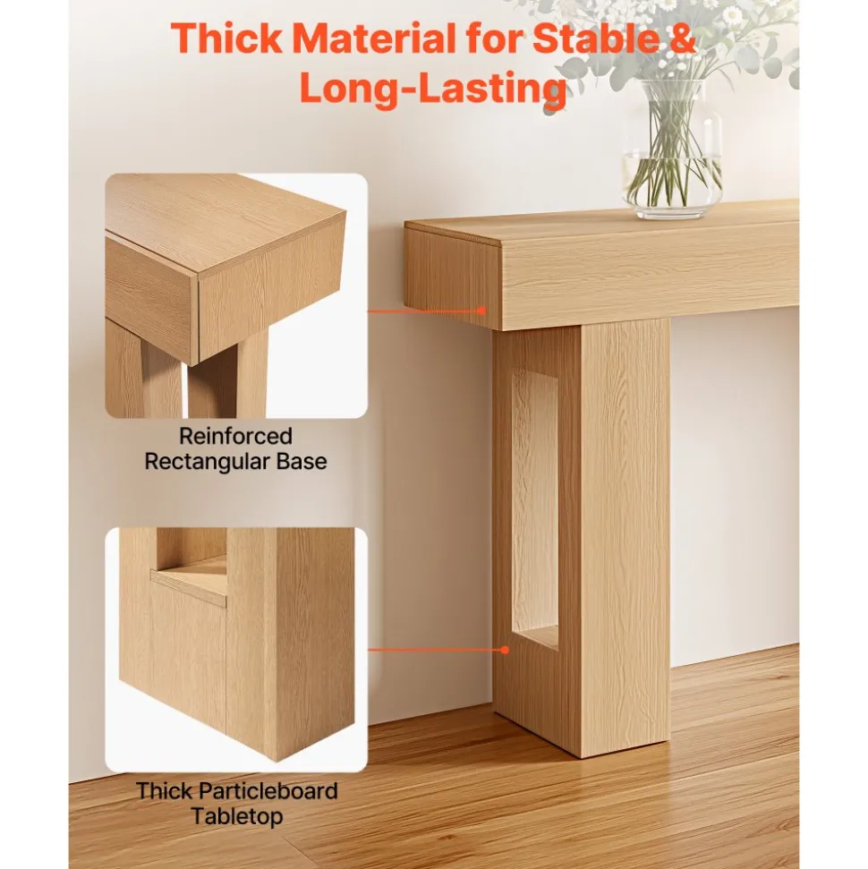 VEVOR 63 in Console Table, Farmhouse Desk Behind the Couch, Wooden Rectangle Entrance Desk, Narrow Long Sofa Table Accent Stand for Hallway, Bedroom, Living Room, Foyer, Easy Assembly, Burlywood