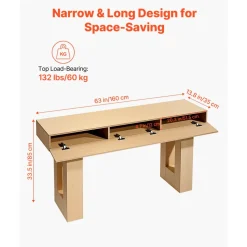 VEVOR 63 in Console Table, Farmhouse Desk Behind the Couch, Wooden Rectangle Entrance Desk, Narrow Long Sofa Table Accent Stand for Hallway, Bedroom, Living Room, Foyer, Easy Assembly, Burlywood