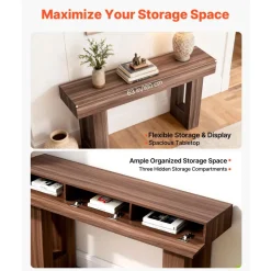 VEVOR 63 in Console Table, Farmhouse Desk Behind the Couch, Wooden Rectangle Entrance Desk, Narrow Long Sofa Table Accent Stand for Hallway, Bedroom, Living Room, Foyer, Easy Assembly, Brown