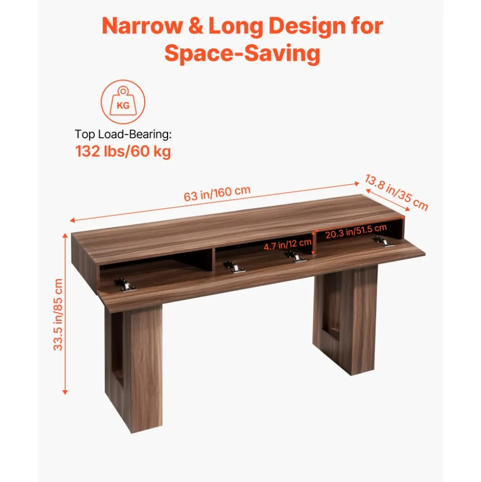 VEVOR 63 in Console Table, Farmhouse Desk Behind the Couch, Wooden Rectangle Entrance Desk, Narrow Long Sofa Table Accent Stand for Hallway, Bedroom, Living Room, Foyer, Easy Assembly, Brown