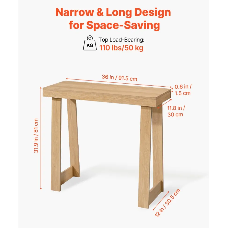 VEVOR 46 in Console Table, Modern Desk Behind the Couch, Wooden Rectangle Entrance Desk, Narrow Long Sofa Table Accent Stand for Hallway, Bedroom, Living Room, Foyer, Easy Assembly, Black