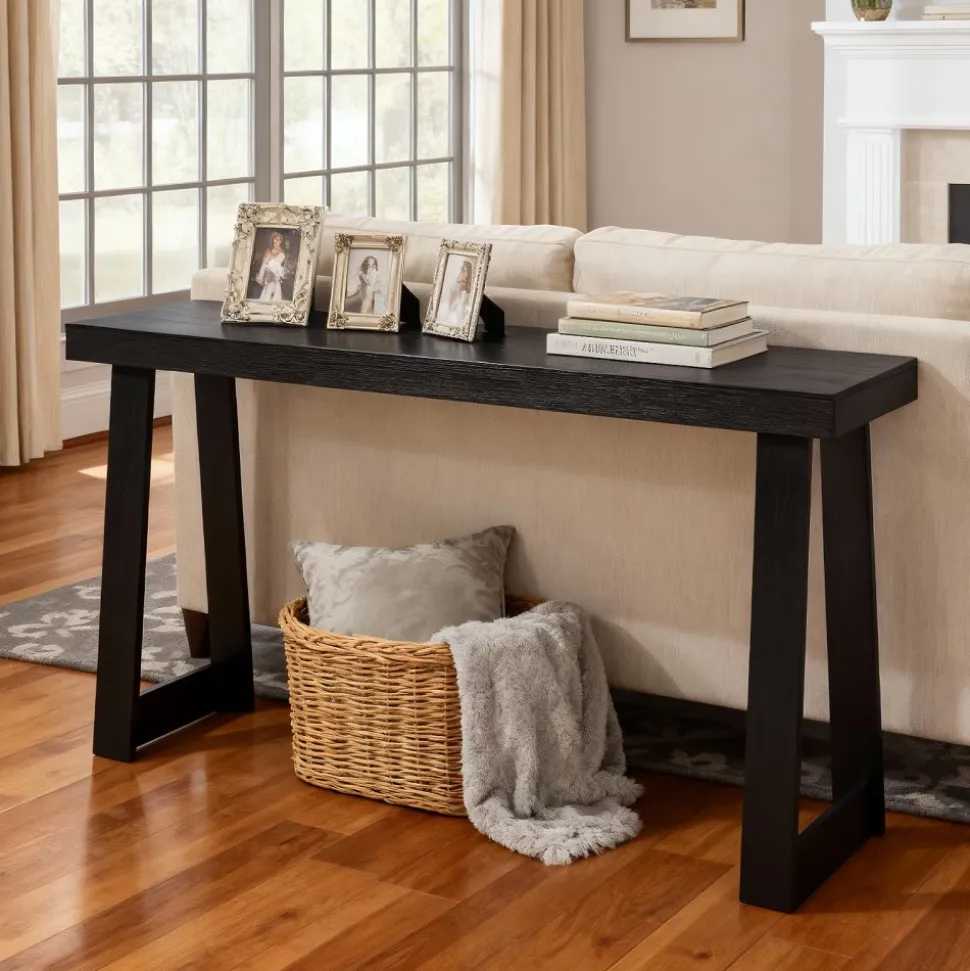 VEVOR 56 in Console Table, Modern Desk Behind the Couch, Wooden Rectangle Entrance Desk, Narrow Long Sofa Table Accent Stand, Ideal for Hallway, Bedroom, Living Room, Foyer, Easy Assembly, Black