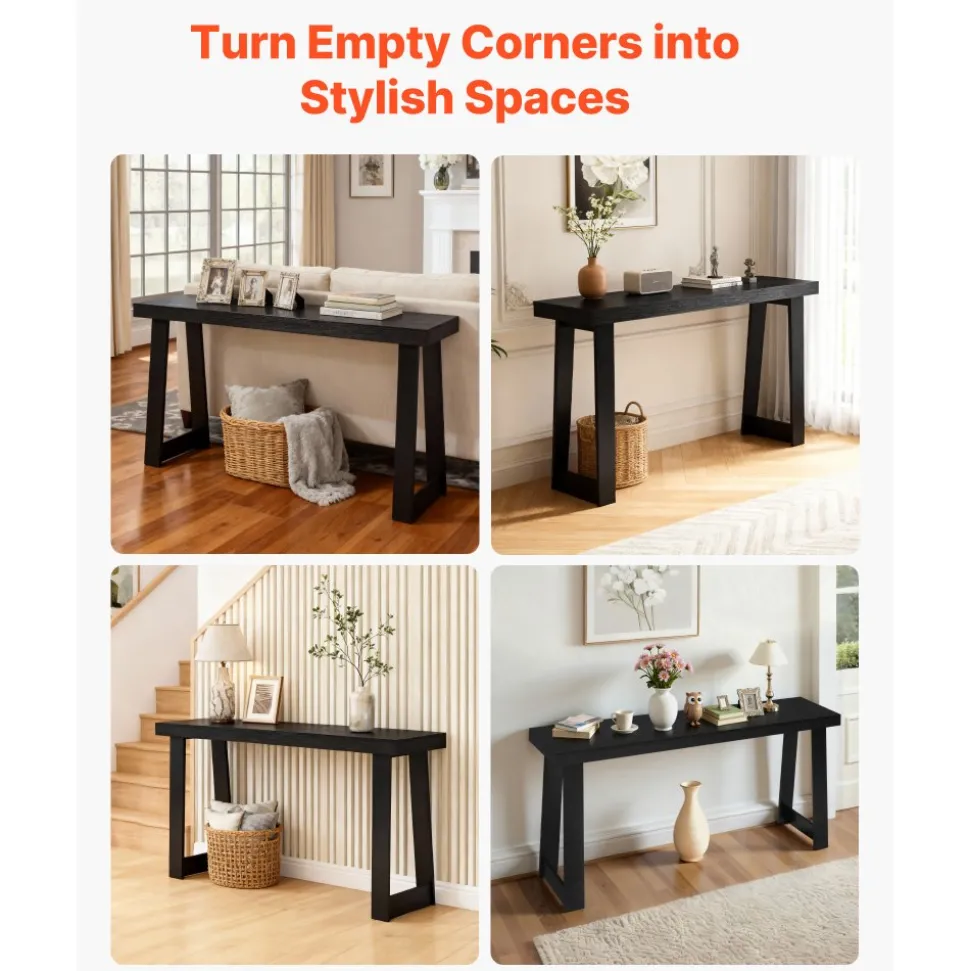 VEVOR 56 in Console Table, Modern Desk Behind the Couch, Wooden Rectangle Entrance Desk, Narrow Long Sofa Table Accent Stand, Ideal for Hallway, Bedroom, Living Room, Foyer, Easy Assembly, Black