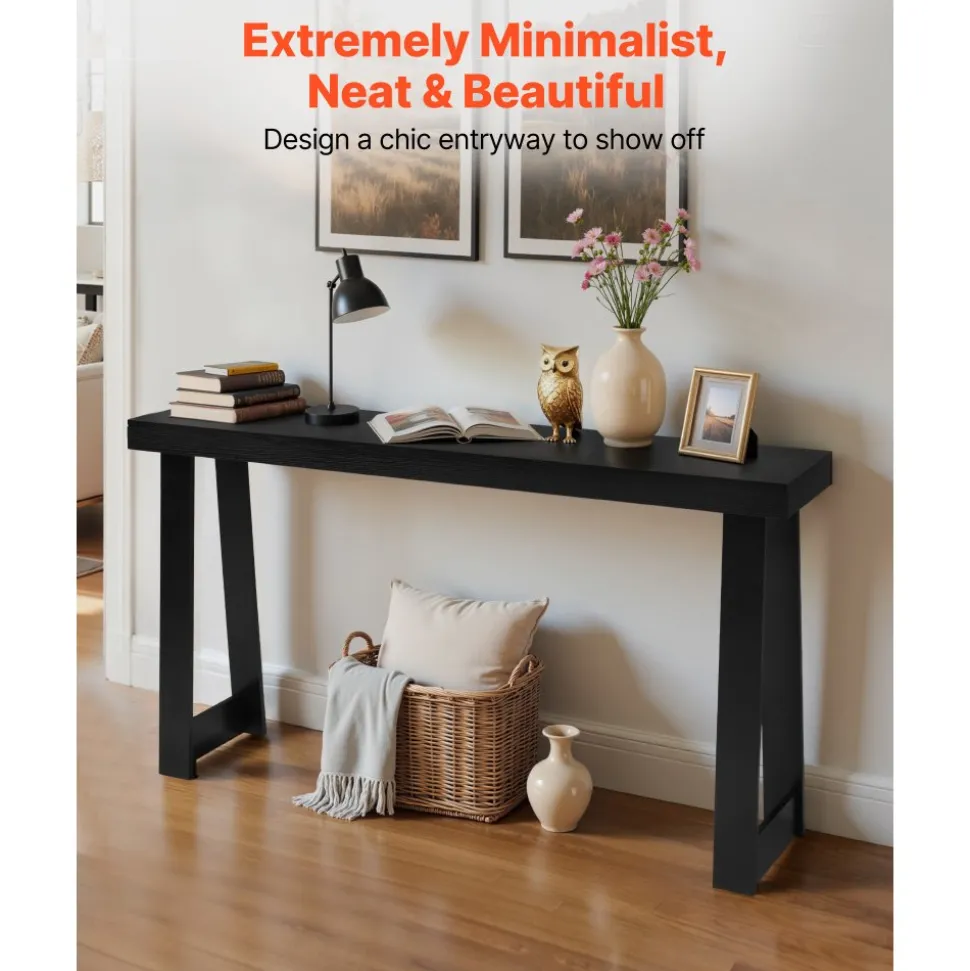 VEVOR 56 in Console Table, Modern Desk Behind the Couch, Wooden Rectangle Entrance Desk, Narrow Long Sofa Table Accent Stand, Ideal for Hallway, Bedroom, Living Room, Foyer, Easy Assembly, Black