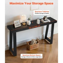VEVOR 56 in Console Table, Modern Desk Behind the Couch, Wooden Rectangle Entrance Desk, Narrow Long Sofa Table Accent Stand, Ideal for Hallway, Bedroom, Living Room, Foyer, Easy Assembly, Black