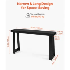 VEVOR 56 in Console Table, Modern Desk Behind the Couch, Wooden Rectangle Entrance Desk, Narrow Long Sofa Table Accent Stand, Ideal for Hallway, Bedroom, Living Room, Foyer, Easy Assembly, Black