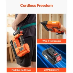 VEVOR 2-in-1 Cordless Brad Nailer, 18 Gauge, 20V Battery Powered Nail Gun and Staple Gun, with 500 pcs Nails, 500 pcs Staples, 2.0 Ah Li-ion Battery and Charger, for Home Improvement, Woodworking