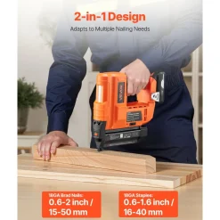 VEVOR 2-in-1 Cordless Brad Nailer, 18 Gauge, 20V Battery Powered Nail Gun and Staple Gun, with 500 pcs Nails, 500 pcs Staples, 2 x 2.0 Ah Li-ion Batteries, Charger, for Home Improvement, Woodworking
