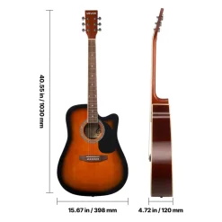 VEVOR 41 in Cutway Acoustic Guitar, 6-String, Sunburst Solid Spruce Top Guitar, Beginner Bundle with Gig Bag, Tuner, Strap, Steel Strings, Picks, Capo, Rosewood Fingerboard, for Fingerstyle Solo Jazz