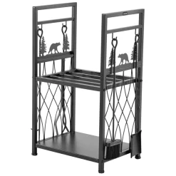 VEVOR Indoor Firewood Rack, 1.3 ft 2-Tier Firewood Holder with Fireplace Tools, Brush, Shovel, Poker, Tongs, Heavy Duty Log Wood Rack, 400 lbs Weight Capacity, Wood Pile Storage Stacker for Fire Pit