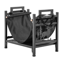 VEVOR Indoor Firewood Rack, 1.5 ft Curved Log Holder with Canvas Carrier, 40lb Weight Capacity Wood Storage Stand, Powder-Coated Steel Firewood Holder, Heavy Duty Wood Pile Stacker Rack for Fireplace
