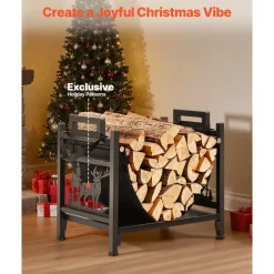 VEVOR Indoor Firewood Rack, 1.5 ft Curved Log Holder with Canvas Carrier, 40lb Weight Capacity Wood Storage Stand, Powder-Coated Steel Firewood Holder, Heavy Duty Wood Pile Stacker Rack for Fireplace