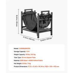 VEVOR Indoor Firewood Rack, 1.5 ft Curved Log Holder with Canvas Carrier, 40lb Weight Capacity Wood Storage Stand, Powder-Coated Steel Firewood Holder, Heavy Duty Wood Pile Stacker Rack for Fireplace