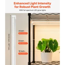 VEVOR Indoor Greenhouse with Grow Light, 59 in Tall 4-Tier Plant Stand with Clear Cover, Timer & Hygrometer, 180W Full Spectrum Grow Lights, Metal Lighted Plants Shelf Holder for Indoor Plants