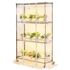 VEVOR Indoor Greenhouse with Grow Light, 59 in Tall 4-Tier Plant Stand with Clear Cover, Timer & Hygrometer, 180W Full Spectrum Grow Lights, Metal Lighted Plants Shelf Holder for Indoor Plants