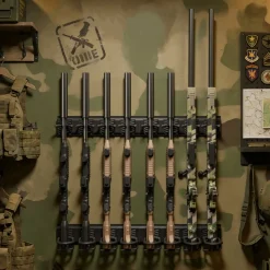 VEVOR Indoor Gun Rack, Heavy Duty Steel, Wall Mount Rifle and Shotgun Rack, 8 Slots for Long Guns, Gun Display Rifle Storage Holder with Screws, for Home Garage Office Retail Shop Hunting Cabin Wall