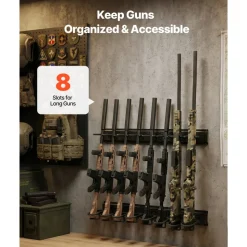 VEVOR Indoor Gun Rack, Heavy Duty Steel, Wall Mount Rifle and Shotgun Rack, 8 Slots for Long Guns, Gun Display Rifle Storage Holder with Screws, for Home Garage Office Retail Shop Hunting Cabin Wall