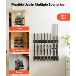 VEVOR Indoor Gun Rack, Heavy Duty Steel, Wall Mount Rifle and Shotgun Rack, 8 Slots for Long Guns, Gun Display Rifle Storage Holder with Screws, for Home Garage Office Retail Shop Hunting Cabin Wall