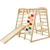 VEVOR Indoor Jungle Gym, 7-in-1 Toddler Indoor Playground, Wooden Toddler Climbing Toys Indoor with Wood & Rope Ladder, Net Ladder, Swing, Monkey Bar, Slide, Climbing Wall, 47.2 x 58 x 56in