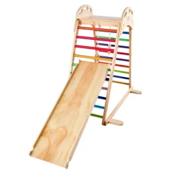 VEVOR Indoor Playground Jungle Gym, 4-in-1 Wooden Indoor Playground Climbing Toys for Kids, Montessori Toddlers Climber Playset with Climbing Rock, Slide, Wooden Ladder & Gym Rings, 220LBS Loading