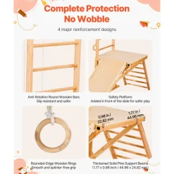 VEVOR Indoor Playground Jungle Gym, 8-in-1 Wooden Indoor Playground for Kids, 220LBS Montessori Climbing Toys Playset with Slide, Swing, Monkey Bar, Gym Rings, Wooden / Rope Ladder, Climbing Net & Bar