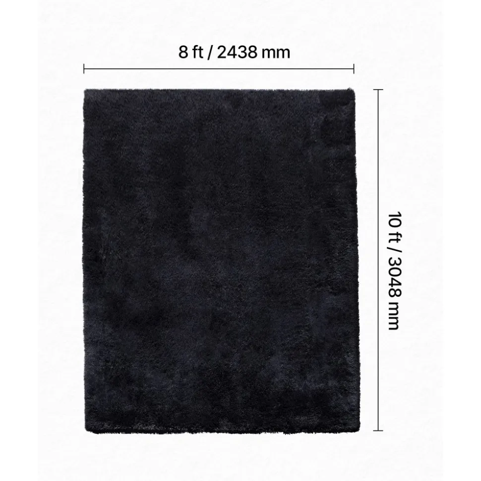 VEVOR Indoor Plush Area Rugs, 8 x 10 ft Soft Plush Carpet, Furry Shag Area Rugs for Living Room, Bedroom, Sunroom, Modern Home Decor Aesthetic, Non-Shedding, Non-Woven, Slip-Resistant, Black