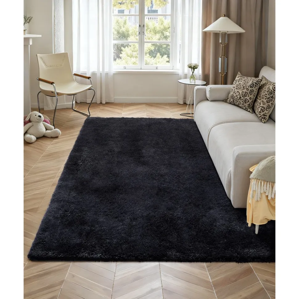 VEVOR Indoor Plush Area Rugs, 8 x 10 ft Soft Plush Carpet, Furry Shag Area Rugs for Living Room, Bedroom, Sunroom, Modern Home Decor Aesthetic, Non-Shedding, Non-Woven, Slip-Resistant, Black