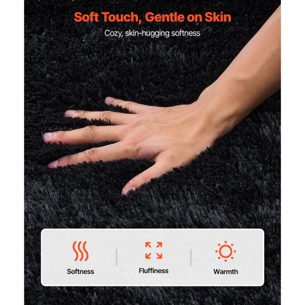 VEVOR Indoor Plush Area Rugs, 8 x 10 ft Soft Plush Carpet, Furry Shag Area Rugs for Living Room, Bedroom, Sunroom, Modern Home Decor Aesthetic, Non-Shedding, Non-Woven, Slip-Resistant, Black