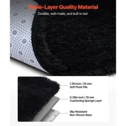 VEVOR Indoor Plush Area Rugs, 8 x 10 ft Soft Plush Carpet, Furry Shag Area Rugs for Living Room, Bedroom, Sunroom, Modern Home Decor Aesthetic, Non-Shedding, Non-Woven, Slip-Resistant, Black