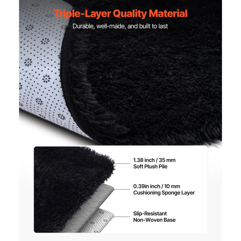 VEVOR Indoor Plush Area Rugs, 8 x 10 ft Soft Plush Carpet, Furry Shag Area Rugs for Living Room, Bedroom, Sunroom, Modern Home Decor Aesthetic, Non-Shedding, Non-Woven, Slip-Resistant, Black