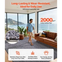 VEVOR Indoor Plush Area Rugs, 8 x 10 ft Plush Carpet, Area Rugs Furry with Long Plushs Pile, Thick & Durable High-Pile Rug for High-Traffic Areas, Non-Shedding & Non-Slip Backing, Blue-Gray