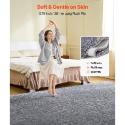 VEVOR Indoor Plush Area Rugs, 5 x 8 ft Soft Plush Carpet, Furry Shag Area Rugs for Living Room, Bedroom, Sunroom, Modern Home Decor Aesthetic, Non-Shedding, Non-Woven, Slip-Resistant, Dark Gray