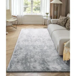 VEVOR Indoor Plush Area Rugs, 6 x 9 ft Soft Plush Carpet, Furry Shag Area Rugs for Living Room, Bedroom, Modern Home Decor Aesthetic Long-Pile Rug, Non-Shedding, Slip-Resistant, Tie-Dye Light Gray