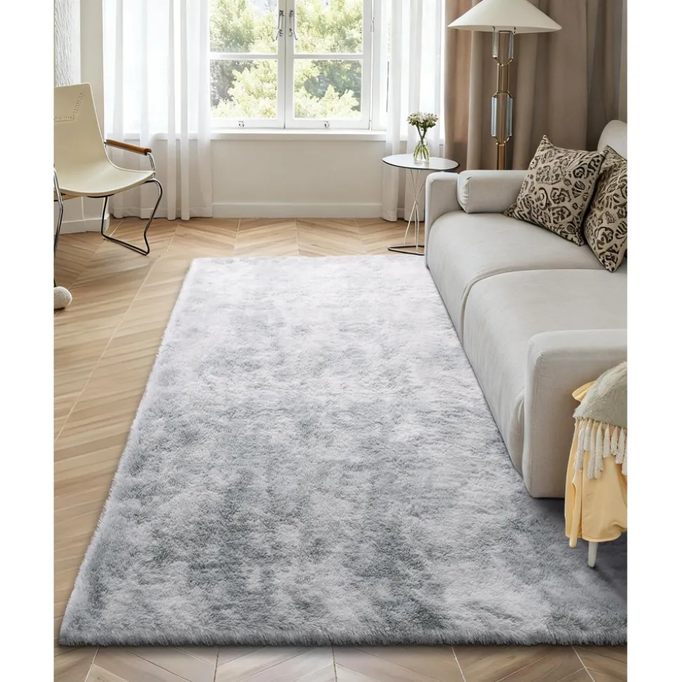 VEVOR Indoor Plush Area Rugs, 6 x 9 ft Soft Plush Carpet, Furry Shag Area Rugs for Living Room, Bedroom, Modern Home Decor Aesthetic Long-Pile Rug, Non-Shedding, Slip-Resistant, Tie-Dye Light Gray