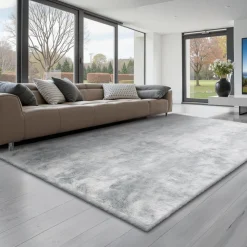 VEVOR Indoor Plush Area Rugs, 6 x 9 ft Soft Plush Carpet, Furry Shag Area Rugs for Living Room, Bedroom, Modern Home Decor Aesthetic Long-Pile Rug, Non-Shedding, Slip-Resistant, Tie-Dye Light Gray