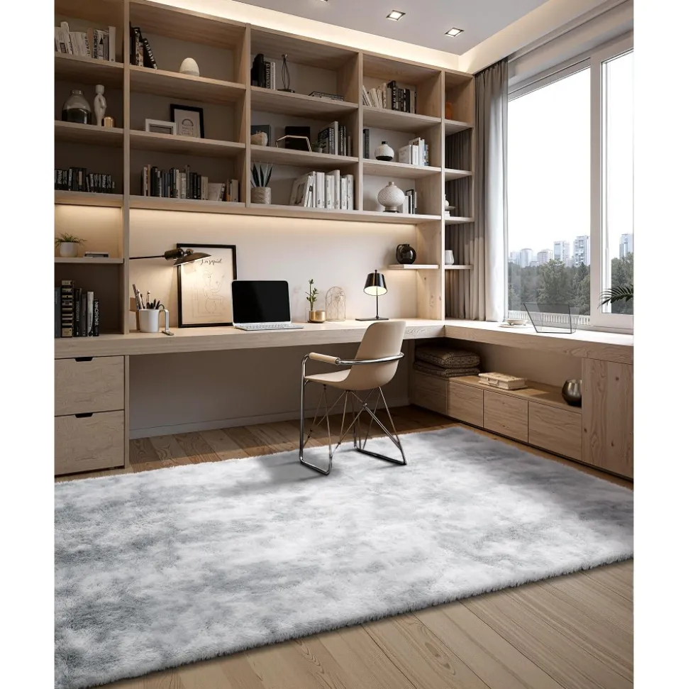 VEVOR Indoor Plush Area Rugs, 6 x 9 ft Soft Plush Carpet, Furry Shag Area Rugs for Living Room, Bedroom, Modern Home Decor Aesthetic Long-Pile Rug, Non-Shedding, Slip-Resistant, Tie-Dye Light Gray
