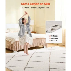 VEVOR Indoor Plush Area Rugs, 8 x 10 ft Plush Carpet, Area Rugs Furry with Long Plushs Pile, Thick & Durable High-Pile Rug for High-Traffic Areas, Bedroom, Non-Shedding & Non-Slip Backing, Beige