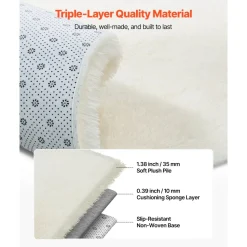 VEVOR Indoor Plush Area Rugs, 8 x 10 ft Soft Plush Carpet, Furry Shag Area Rugs for Living Room, Bedroom, Sunroom, Modern Home Decor Aesthetic, Non-Shedding, Non-Woven, Slip-Resistant, Ivory White