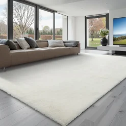 VEVOR Indoor Plush Area Rugs, 8 x 10 ft Soft Plush Carpet, Furry Shag Area Rugs for Living Room, Bedroom, Sunroom, Modern Home Decor Aesthetic, Non-Shedding, Non-Woven, Slip-Resistant, Ivory White