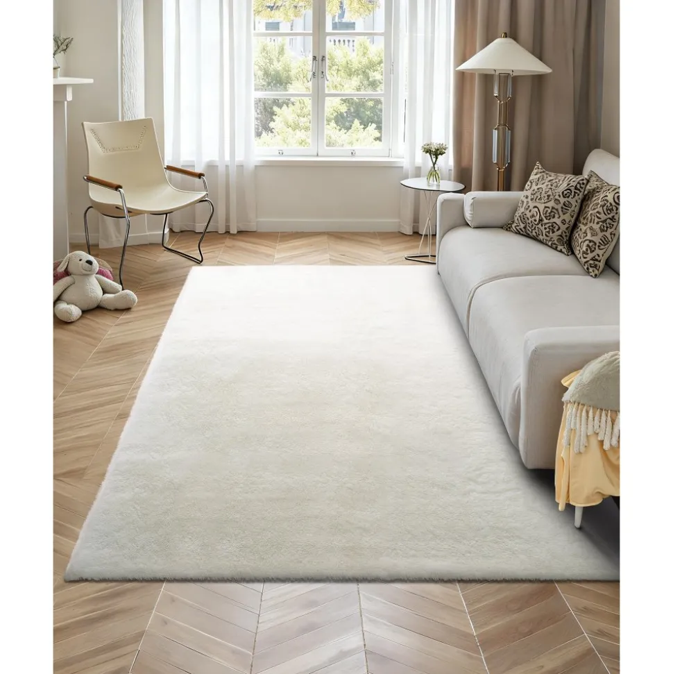 VEVOR Indoor Plush Area Rugs, 8 x 10 ft Soft Plush Carpet, Furry Shag Area Rugs for Living Room, Bedroom, Sunroom, Modern Home Decor Aesthetic, Non-Shedding, Non-Woven, Slip-Resistant, Ivory White