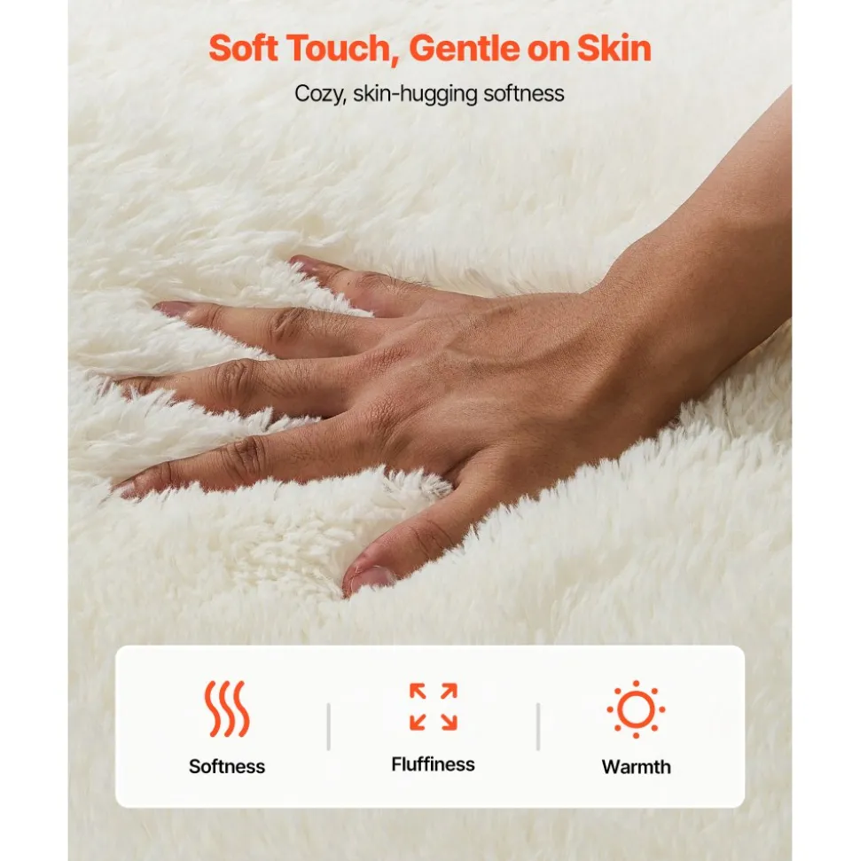 VEVOR Indoor Plush Area Rugs, 8 x 10 ft Soft Plush Carpet, Furry Shag Area Rugs for Living Room, Bedroom, Sunroom, Modern Home Decor Aesthetic, Non-Shedding, Non-Woven, Slip-Resistant, Ivory White