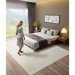 VEVOR Indoor Plush Area Rugs, 8 x 10 ft Soft Plush Carpet, Furry Shag Area Rugs for Living Room, Bedroom, Sunroom, Modern Home Decor Aesthetic, Non-Shedding, Non-Woven, Slip-Resistant, Ivory White