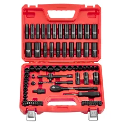 VEVOR 3/8 in Drive Impact Socket Set, 96 Piece, 6 Point Deep & Shallow Impact Sockets, SAE (5/16 in to 3/4 in) and Metric (8 to 22 mm) Sizes with 3 in & 6 in Extension Bars, Cr-V Steel, Carrying Case