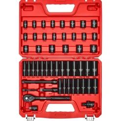 VEVOR 3/8 in Drive Impact Socket Set, 50 Piece, 6 Point Deep & Shallow Impact Sockets, SAE (5/16 in to 3/4 in) and Metric (8 to 22 mm) Sizes with 3 in & 6 in Extension Bars, Cr-V Steel, Carrying Case