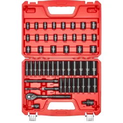 VEVOR 3/8 in Drive Impact Socket Set, 50 Piece, 6 Point Deep & Shallow Impact Sockets, SAE (5/16 in to 3/4 in) and Metric (8 to 22 mm) Sizes with 3 in & 6 in Extension Bars, Cr-V Steel, Carrying Case