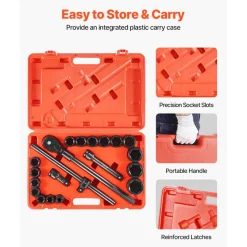VEVOR 1/2 in Drive Impact Socket Set, 91 Piece, 6 Point Deep & Shallow Impact Sockets, SAE (5/16 to 1-1/4 in) and Metric (8 to 32 mm) Sizes with Extension Bars (3, 5, 10 in), Cr-V Steel, Carrying Case