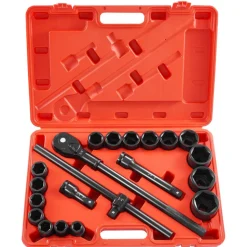 VEVOR 3/4 in Drive Impact Socket Set, 21 Pieces SAE 3/4 in to 2 in, 6 Point Cr-V Alloy Steel for Auto Repair, Easy-to-Read Size Markings, Includes Extension Bars, Ratchet Handle and Storage Case