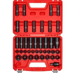 VEVOR 1/2 in Drive Impact Socket Set, 39 Piece, 6 Point Deep & Shallow Impact Sockets, Metric 9 to 30 mm, Cr-V Steel High Durability, with Universal Joint, Dual Size Markings, Heavy Duty Carrying Case